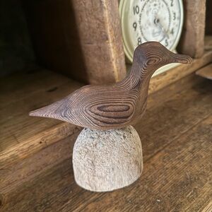 Vintage Wooden Bird on Wood base Home Decor